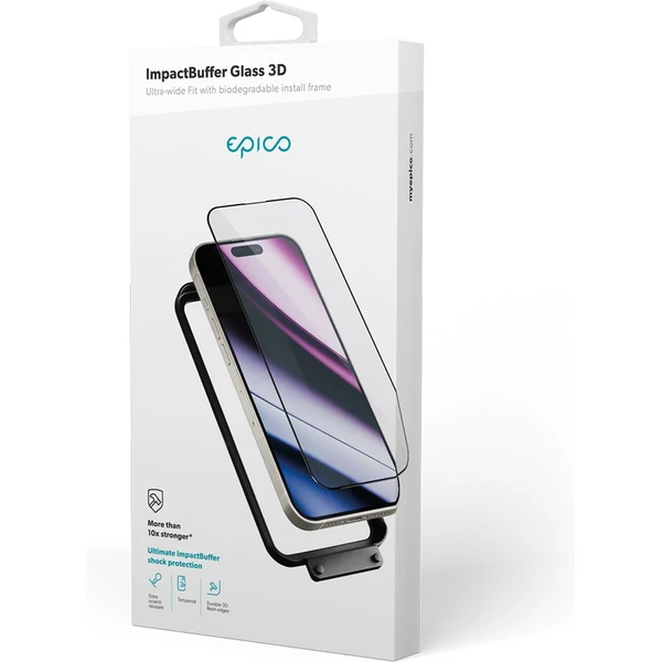 Epico ImpactBuffer tvrzené sklo 3D pro iPhone 16 Pro s instalačním rámečkem - Ochranné folie a skla - Obrázek 62L7000K01