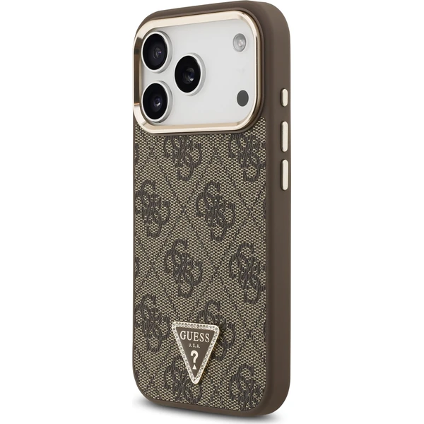Guess PU Leather 4G Strass Triangle Logo Gold Frame MagSafe kryt iPhone 18 Pro hnědý - Pouzdra - Obrázek 62a3735fb8e0468bbd559b78779f280b