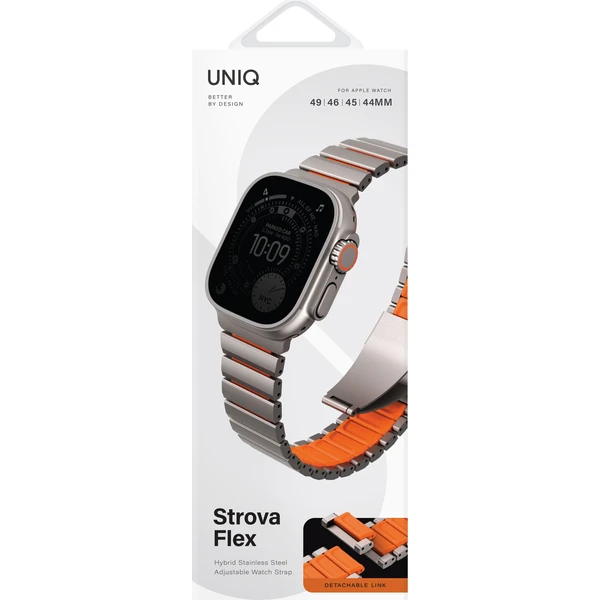 UNIQ Strova Flex titanový řemínek pro Apple Watch 49/46/45/44mm Titanium Silver/Volt Orange - Řemínky - Obrázek 62f3c84ea6e04a0ca66ded6a7a5a88aa