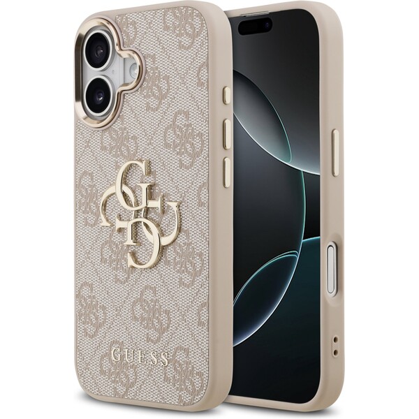 Guess PU Leather 4G Metal Logo Gold Frame MagSafe kryt iPhone 17 růžový