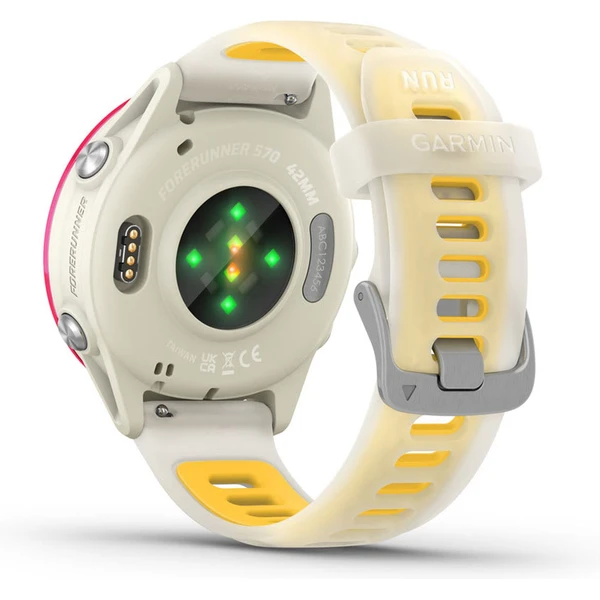 Garmin Forerunner 570 42 mm růžová hliníková luneta s bílo-žlutým poloprůhledným řemínkem - Chytré hodinky - Obrázek 63HF000P01