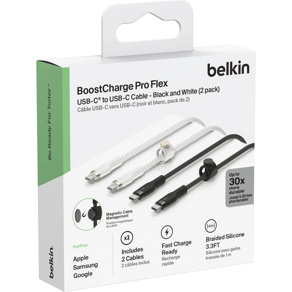 Belkin BOOST Charge Pro-Flex USB-C/USB-C kabel 60W 1m bílý/černý 2 ks - Kabely a redukce - Obrázek 63N9000L01