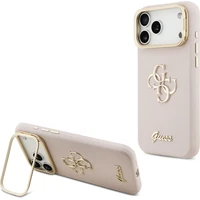 Guess PU Grained 4G Logo Stand Camera Frame kryt iPhone 17 Pro Max růžový - Pouzdra