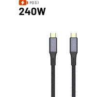 FIXED Media Cable opletený kabel USB-C/USB-C, PD 3.1, USB4 Gen3 40Gbps, 8K(60Hz),240W, 35cm, černý - Kabely a redukce