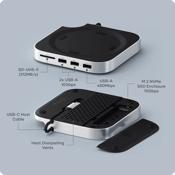 Satechi Mac Mini M4 Stand & Hub s SSD Enclosure bílý - USB huby - Obrázek 64BF000O01