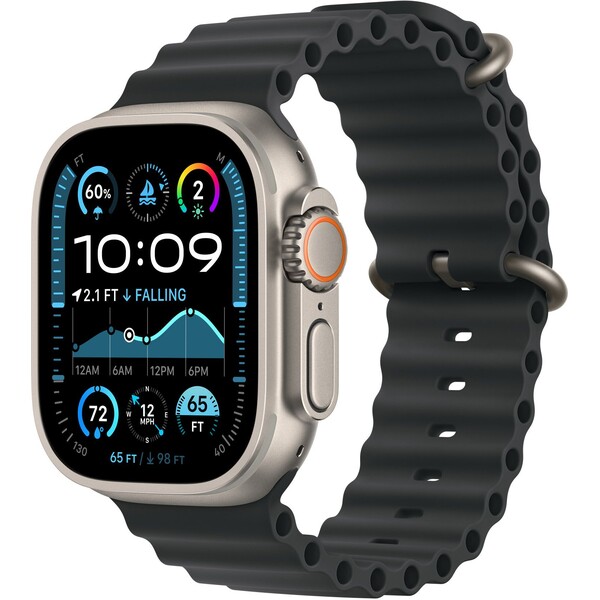 Apple Watch 49mm černý Oceánský řemínek - provedení z přírodního titanu MXTL3ZM/A