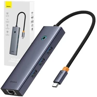 Baseus hub Ultra Joy USB 6v1 (USB-C/1xHDMI4K30Hz/3xUSB 3.0/1xPD/RJ45) šedý - Dokovací stanice