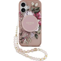 Guess IML Flowers Strap MagSafe kryt iPhone 17 růžový - Pouzdra