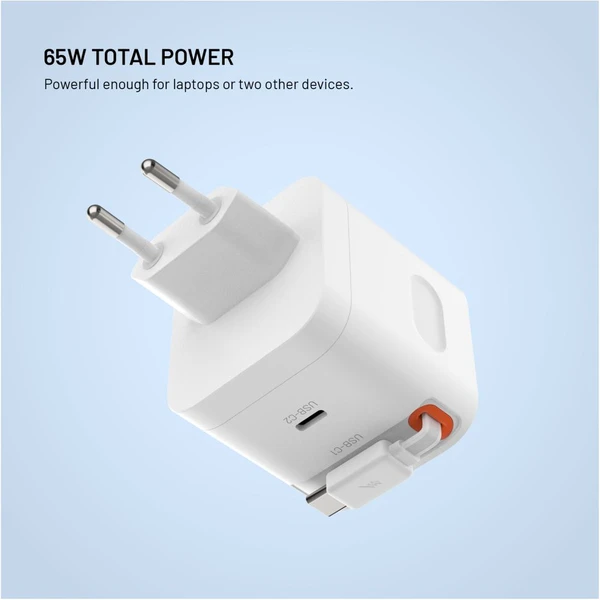FIXED GaN nabíječka s 2xUSB-C, PD 3.0, se samonavíjecím kabelem, 65W, bílá - Nabíječky - Obrázek 673840c878ce497a9a4368fd42198968