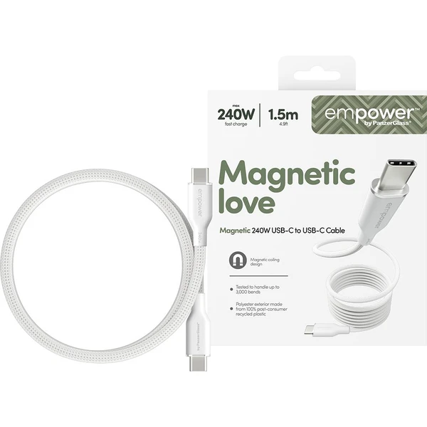 PanzerGlass USB-C/USB-C magnetický napájecí kabel 240W 1,5m bílý - Kabely a redukce - Obrázek 673J000K01