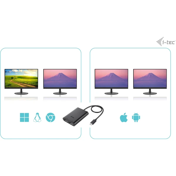 i-tec USB-C/2x DisplayPort redukce černá - Kabely a redukce - Obrázek 67AS100501