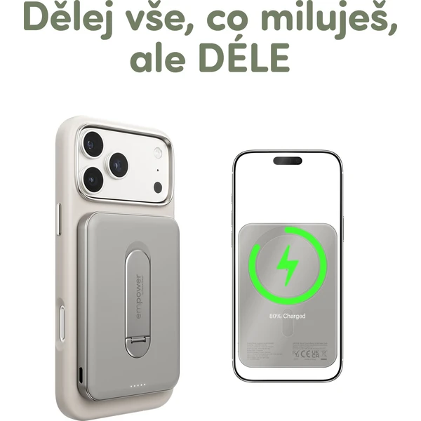 PanzerGlass® empower bezdrátová Qi2 powerbanka 5000 mAh, MagSafe, otočný stojánek, šedá - Powerbanky - Obrázek 683J000K01