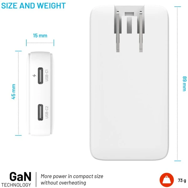 FIXED Slim Traveller GaN cestovní nabíječka s 2x USB-C a adaptéry (45W) bílá - Nabíječky - Obrázek 685535bd463a459291a1d9454672ce6e