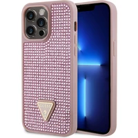 Guess Rhinestones Triangle Metal Logo Kryt pro iPhone 15 Pro Max růžový - Pouzdra