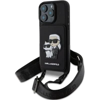 Karl Lagerfeld Saffiano Crossbody Popruh Karl and Choupette kryt pro iPhone 16 Pro černý - Pouzdra