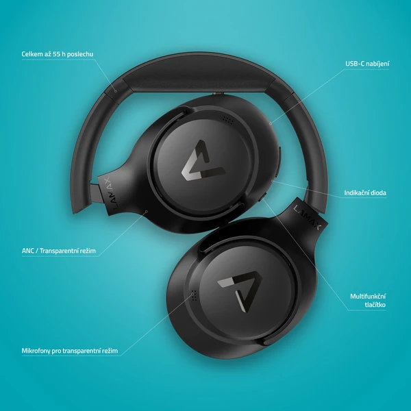 LAMAX BeatComfort1 ANC náhlavní sluchátka černá - Sluchátka - Obrázek 696f837452654d048aa1372c1f0272d0