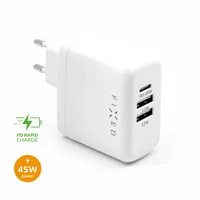 FIXED Síťová nabíječka s USB-C a 2xUSB, (PD), 45W, bílá - Nabíječky