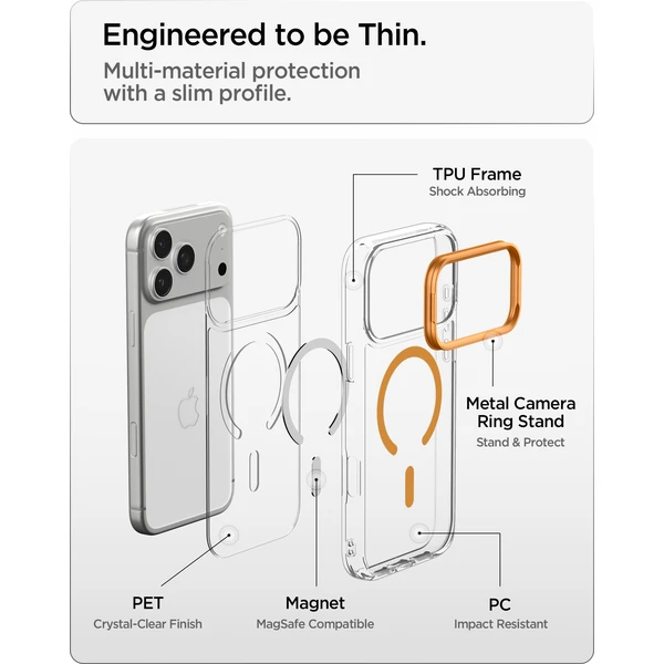 Spigen Ultra Hybrid Optik S MagSafe kryt iPhone 18 Pro Max/17 Pro Max clear orange - Pouzdra - Obrázek 69ff1a978c8c48d3b67f1b875c2356a5