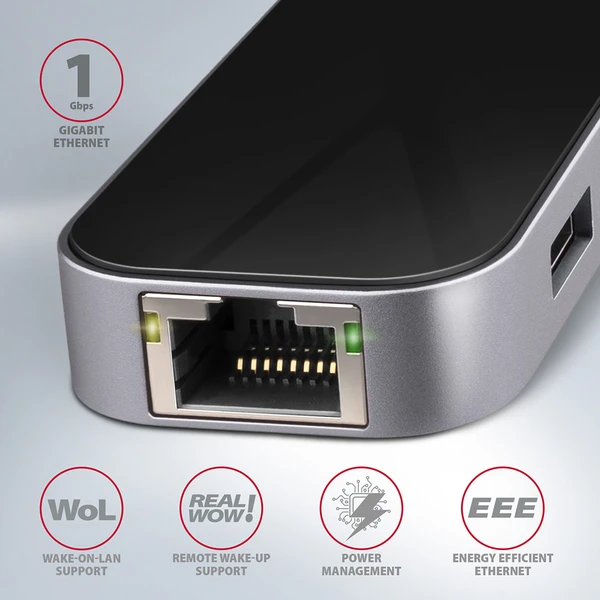 AXAGON USB hub 3x USB-A, HDMI, RJ-45 kabel USB-C - Dokovací stanice - Obrázek 6B13G00101