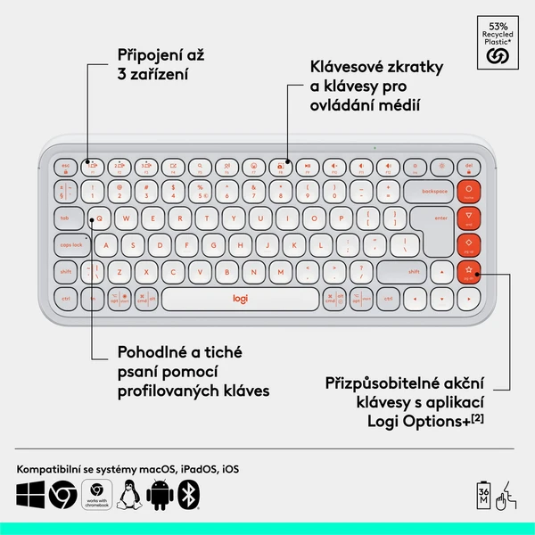 Logitech POP ICON KEYS (US) klávesnice bílá - Klávesnice - Obrázek 6BU8000O01