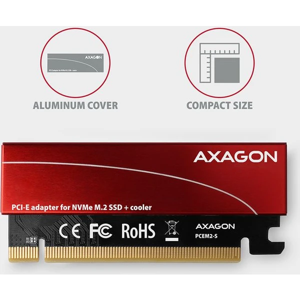 AXAGON PCEM2S PCIe x16 M.2 NVMe Mkey slot adaptér + pasivní chladič - Řadiče - Obrázek 6D7HF00101