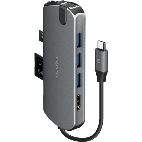 ENERGEA AluHub HD Pro 8v1 USB-C 3.1 s podporou PD a čtečkou karet, šedý