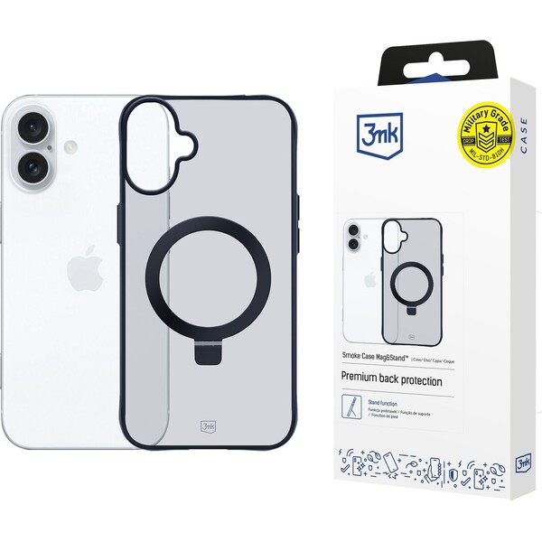 3mk ochranný kryt Smoke Case Mag&Stand pro Apple iPhone 16 Plus Černá