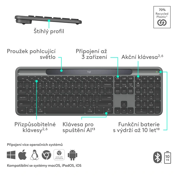 Logitech K980 Signature Slim Solar+ bezdrátová klávesnice černá US - Klávesnice - Obrázek 6IRI000K01