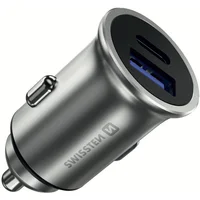 SWISSTEN CL adaptér do auta  PD USB-C + QUICK CHARGE 3.0 36W METAL stříbrný - Nabíječky
