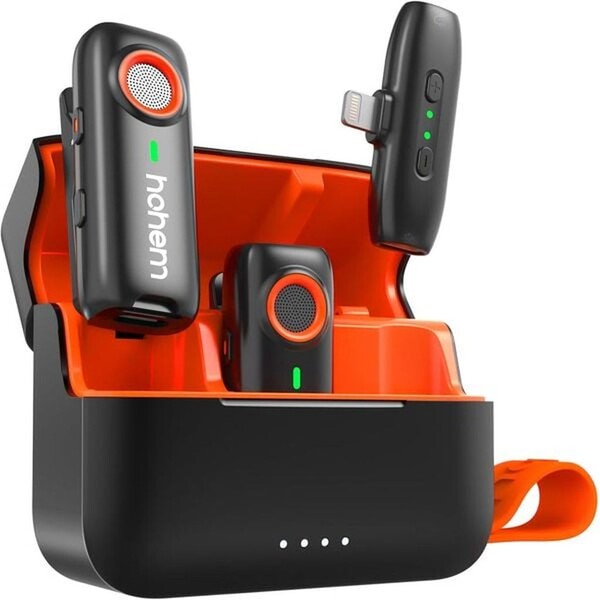 Hohem Bluetooth mikrofon s konektorem 2TX + 1RX (Lightning) + nabíjecí pouzdro Černá