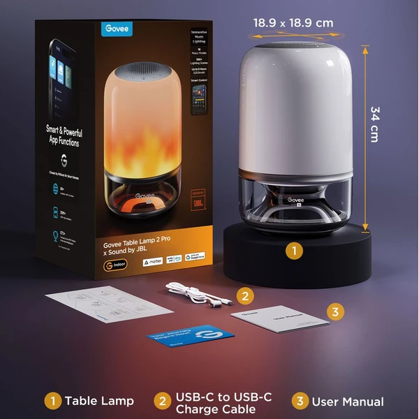 Govee Table Lamp 2 RGBW Akumulátorová lampa s reproduktorem - zvuk od JBL - Chytré lampičky - Obrázek 6V3L000K01