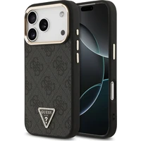 Guess PU Leather 4G Strass Triangle Logo Gold Frame MagSafe kryt iPhone 18 Pro černý - Pouzdra