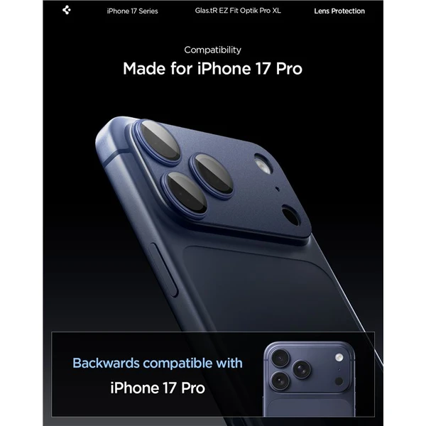 Spigen Glass tR EZ Fit Optik Pro XL sklo na fotoaparát iPhone 17 Pro tmavě modré - Ochranné folie a skla - Obrázek 6ad33dfbb28846f7ba872c33ba873a54