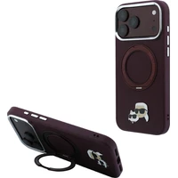 Karl Lagerfeld PU Grained K&CH Heads Ring Stand Magsafe kryt iPhone 18 Pro vínový - Pouzdra