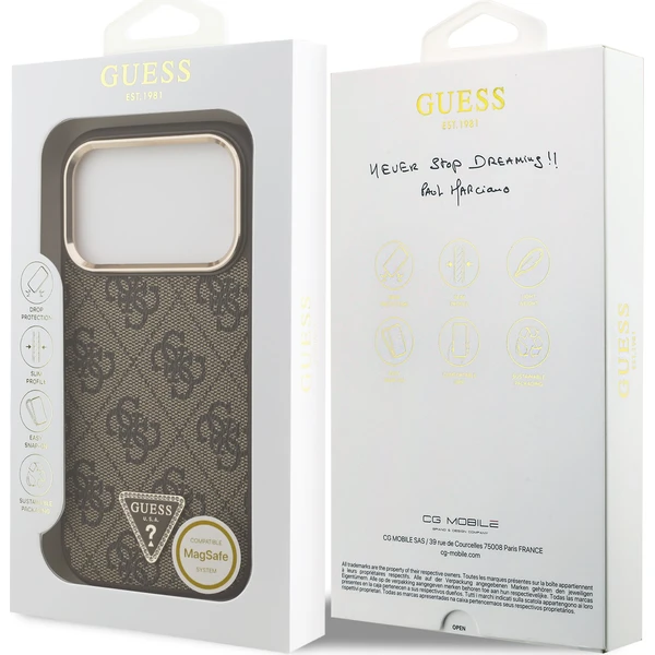 Guess PU Leather 4G Strass Triangle Logo Gold Frame MagSafe kryt iPhone 18 Pro hnědý - Pouzdra - Obrázek 6b54fb730bfe4e7f88881984a3262d3f