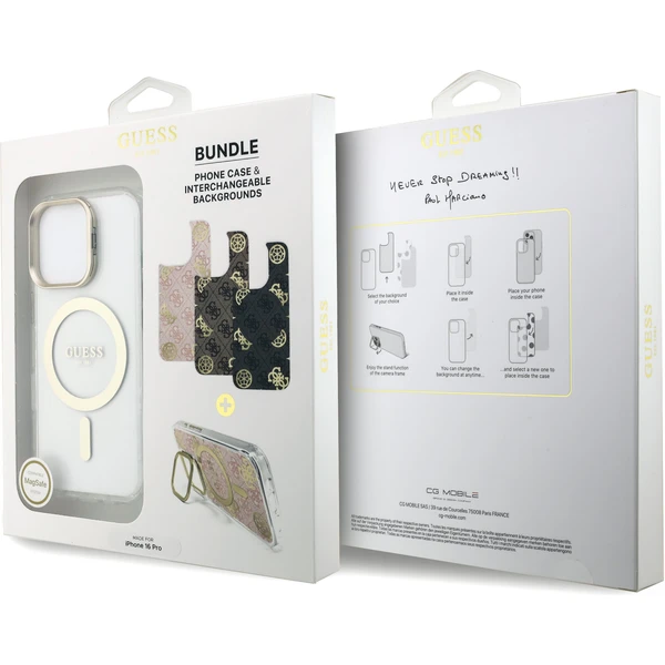 Guess PC/TPU Electroplated Stand Camera Frame MagSafe kryt s vyměnitelným pozadím iPhone 16 Pro - Pouzdra - Obrázek 6b635322e32942689316f1dccb401c4c