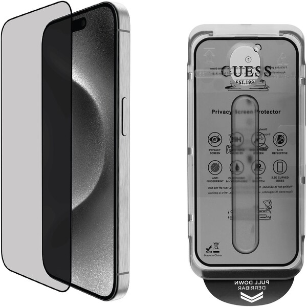 Guess 2,5D Privacy tvrzené sklo pro iPhone 16 Pro Max černé