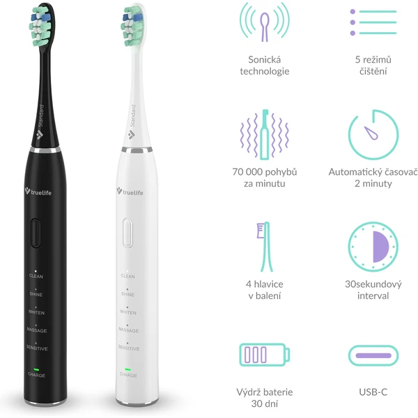 TrueLife SonicBrush Clean30 Duo sonický kartáček bílý/černý - Zubní kartáčky - Obrázek 6cbb2397be024b2db6cf2893459674d0
