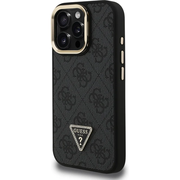 Guess PU 4G Strass Triangle Logo Stand Camera Frame MagSafe kryt iPhone 15 Pro Max černý - Pouzdra - Obrázek 6d687541455b4b0cbd8378562342d640