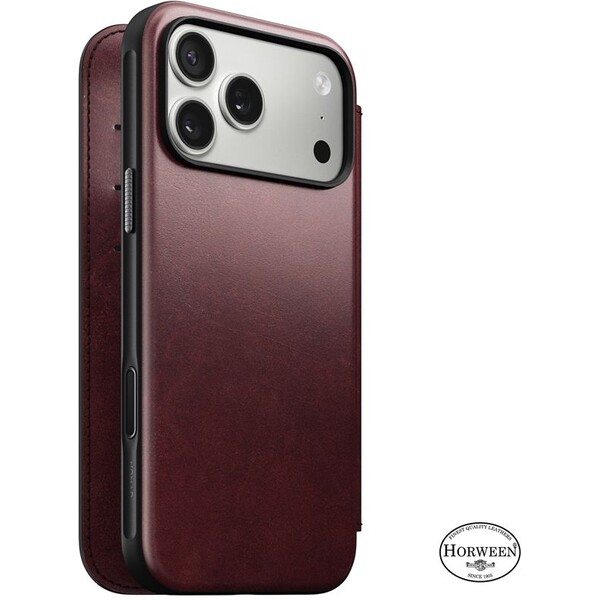 Nomad Modern Leather Folio (Horween) MagSafe kožené pouzdro iPhone 17 Pro Max Burgundy