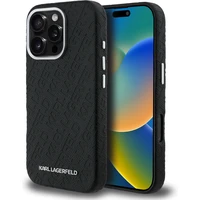 Karl Lagerfeld Grained PU Repeated Logo MagSafe kryt iPhone 16 Pro černý - Pouzdra