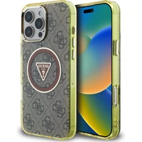 Guess IML 4G Glitter and Triangle Logo MagSafe kryt iPhone 16 Pro hnědý - Pouzdra