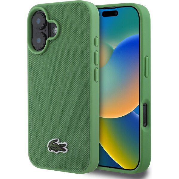 Lacoste Iconic Petit Pique Woven Logo MagSafe kryt pro iPhone 16 zelený
