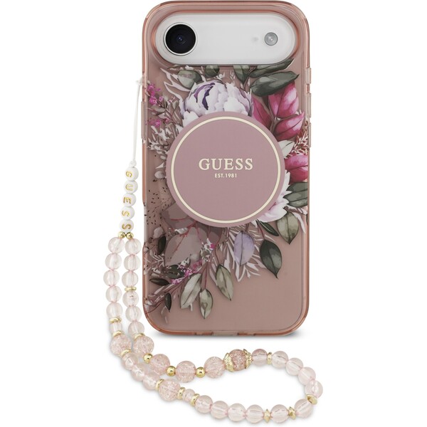 Guess IML Flowers Strap MagSafe kryt iPhone 17 Air růžový