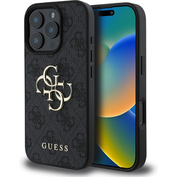 Guess PU 4G Metal Logo kryt pro iPhone 16 Pro šedý