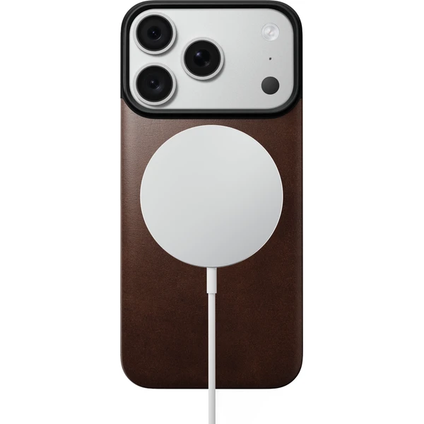 Nomad Magnetic Leather Back (Horween) MagSafe kožený kryt iPhone 17 Pro/18 Pro Rustic Brown - Pouzdra - Obrázek 702a686b9eb64368bd1a408087f206ae
