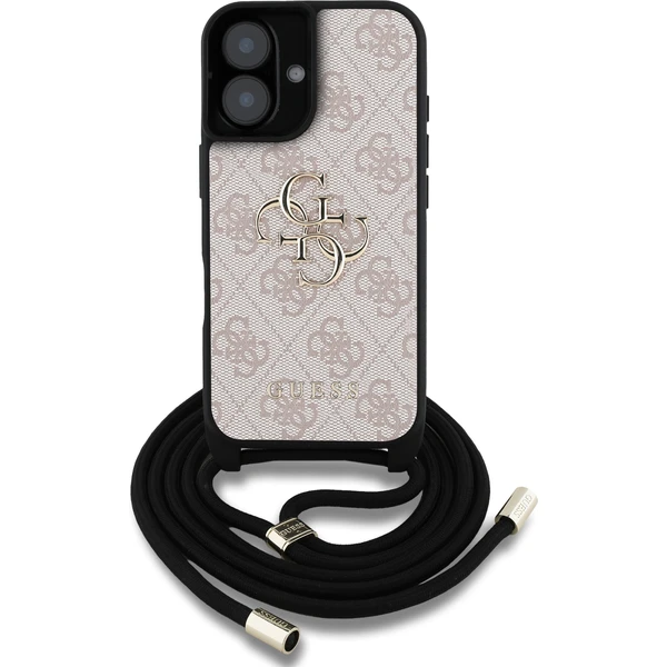 Guess PU 4G Metal Logo Crossbody popruh kryt iPhone 16 růžový - Pouzdra - Obrázek 705178111dde41f8b5a889b34a8e2584
