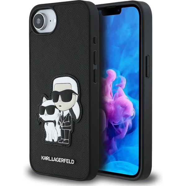 Karl Lagerfeld PU Saffiano Karl and Choupette kryt iPhone 16e černý
