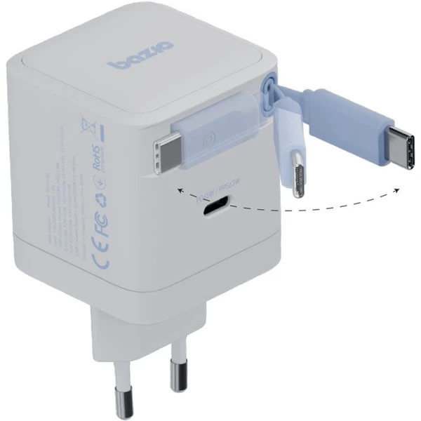 ENERGEA Bazic GoPort GaN nabíječka s integrovaným USB-C zatahovacím kabelem (65W) bílá - Nabíječky - Obrázek 70eb99a7c4214280a0c816e9c47c6341