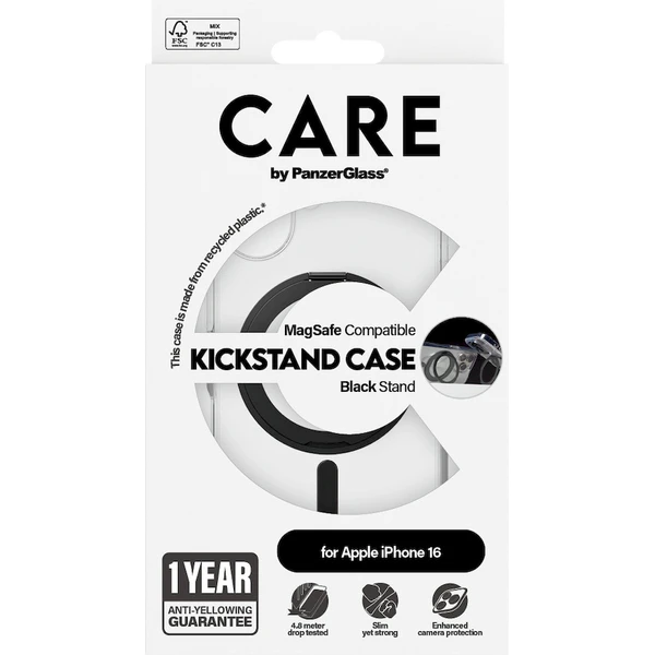 PanzerGlass® CARE kryt Apple iPhone 16 MagSafe KickStand čirý/černý - Pouzdra - Obrázek 7108000P01